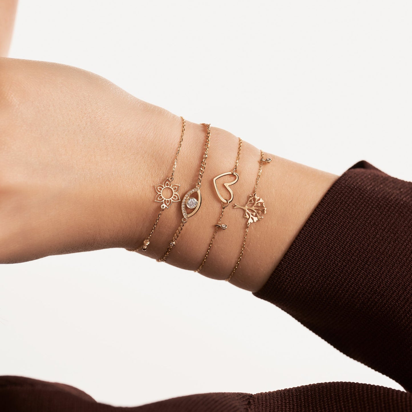 Bracelet mauvais œil et gare en or massif 585