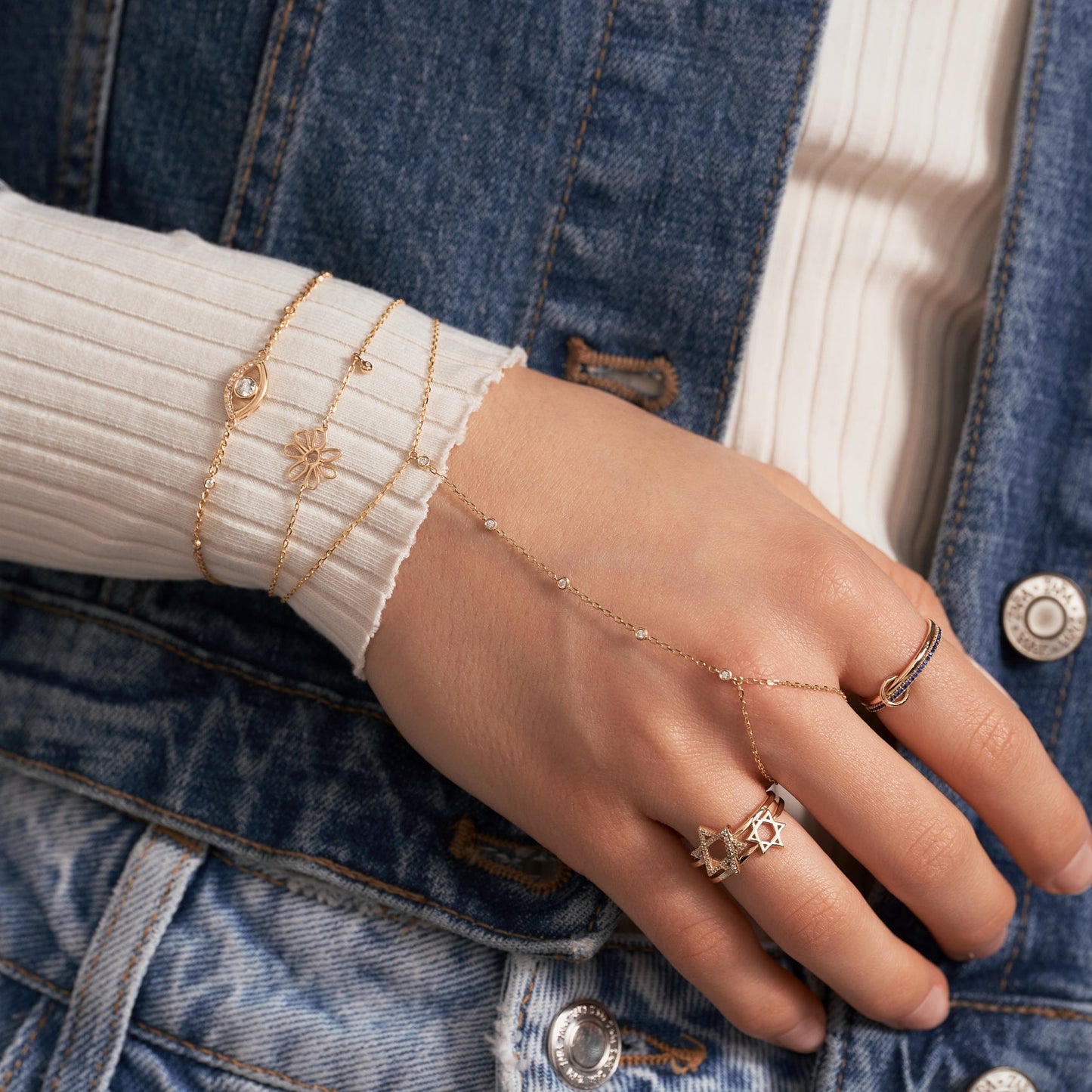 Bracelet mauvais œil et gare en or massif 585