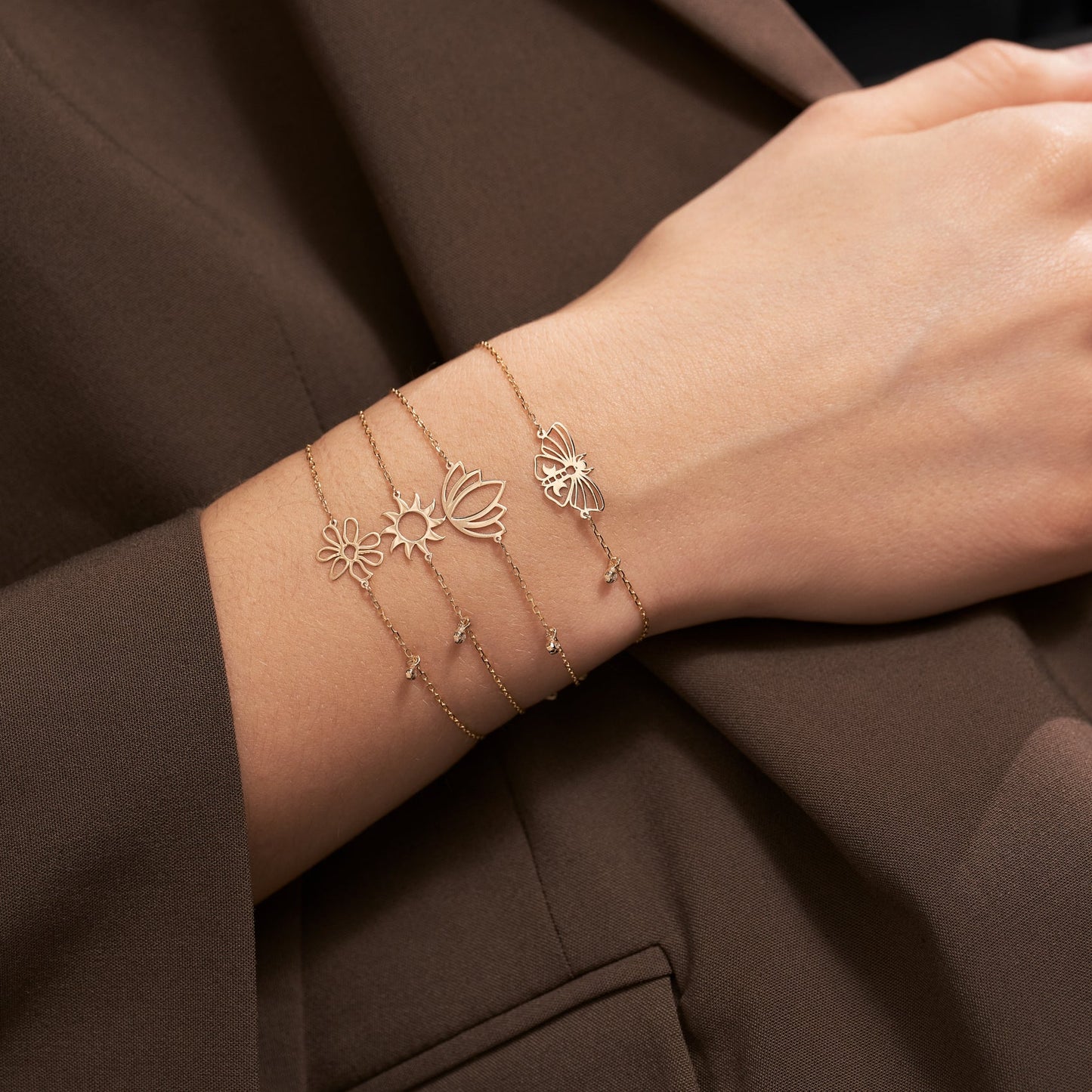 Bracelet soleil avec diamant en or massif 585