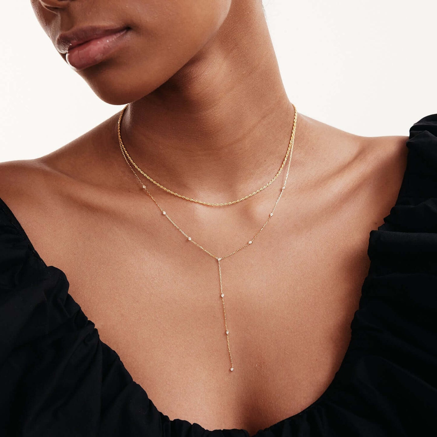 Collier Y serti clos de diamants en or massif 585