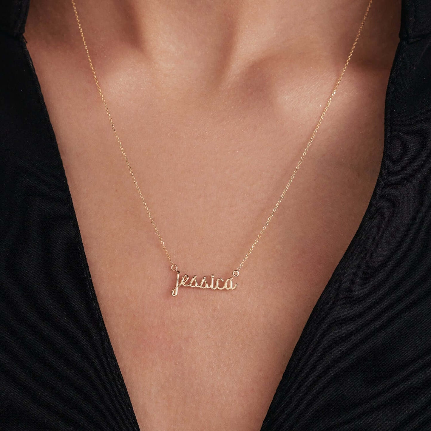 Collier de nom de script d’écriture manuscrite en or massif 585.