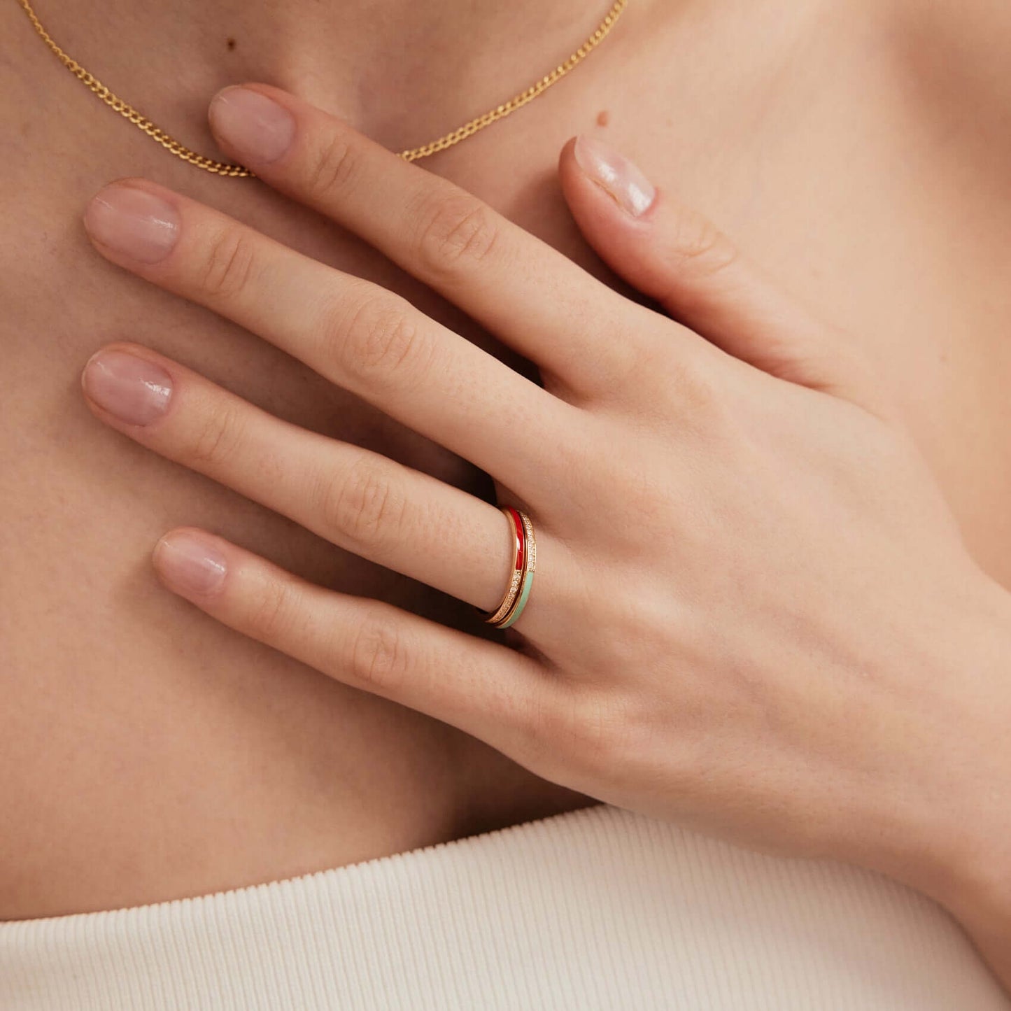 Diamond Enamel Eternity Ring in 585 Solid Gold