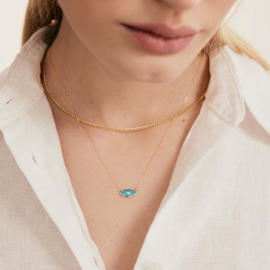 Collier mauvais œil en émail diamant en or massif 585