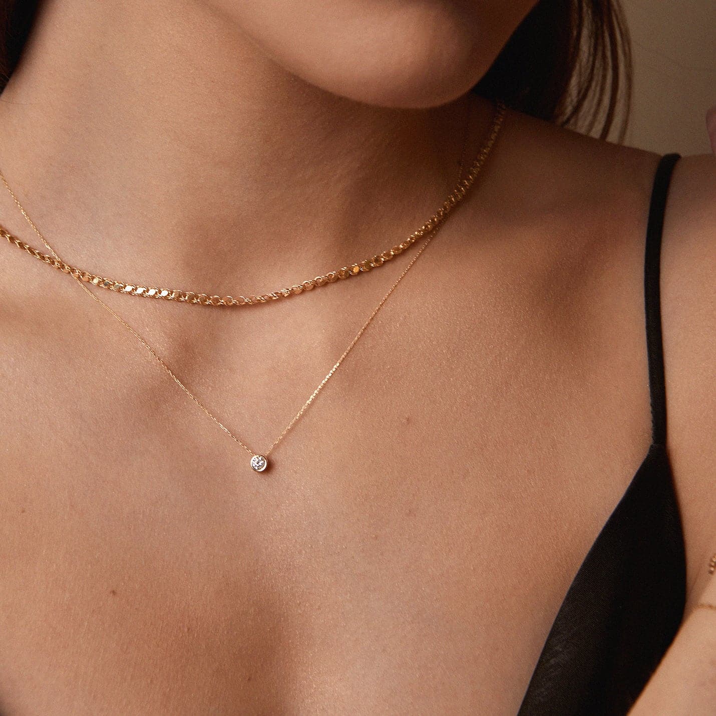 Collier solitaire CZ en or massif 585