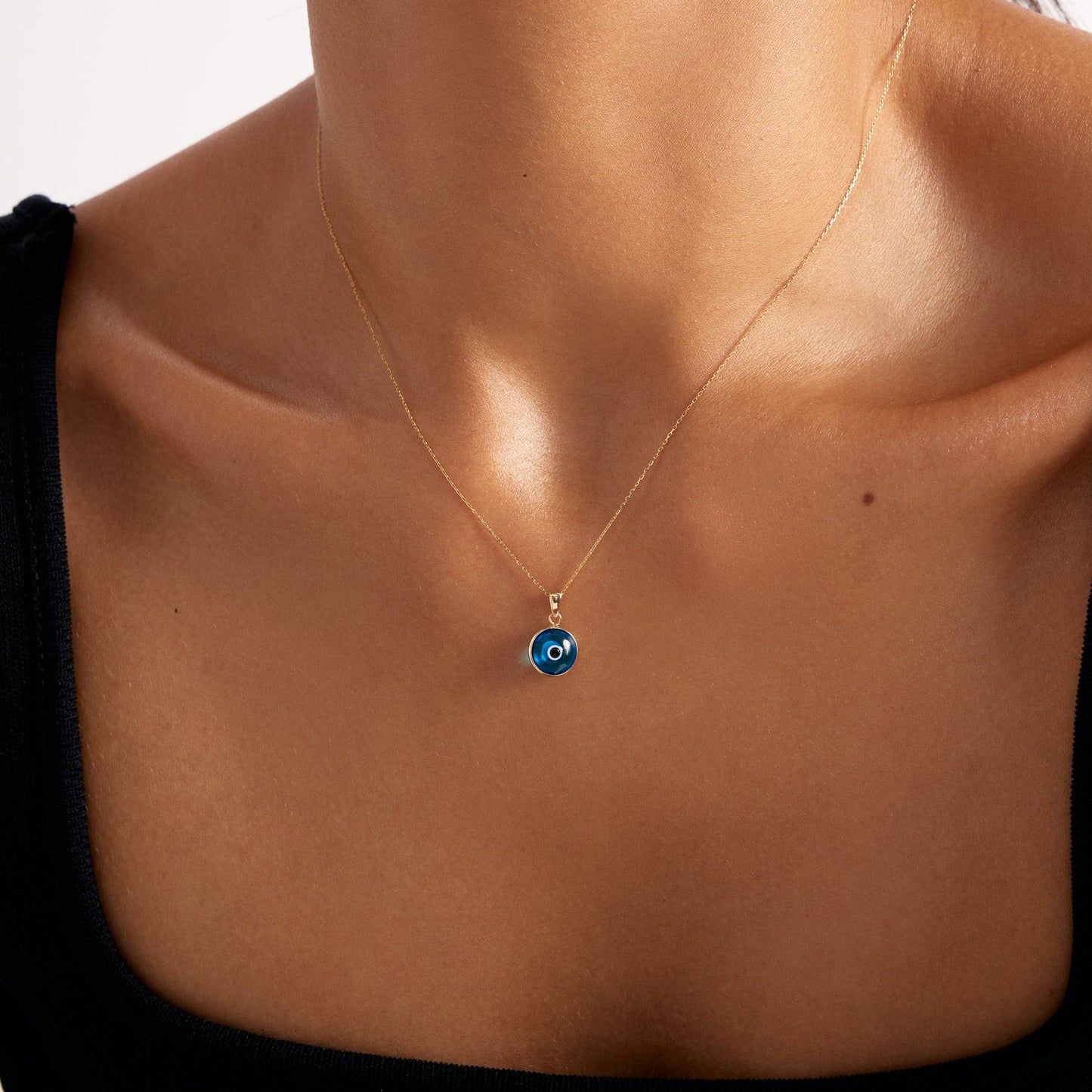 Collier mauvais œil bleu en or massif 585