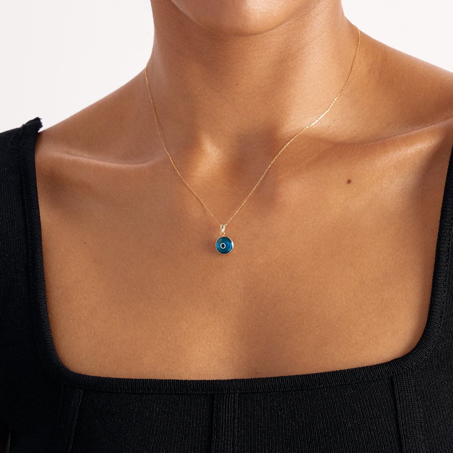 Collier mauvais œil bleu en or massif 585
