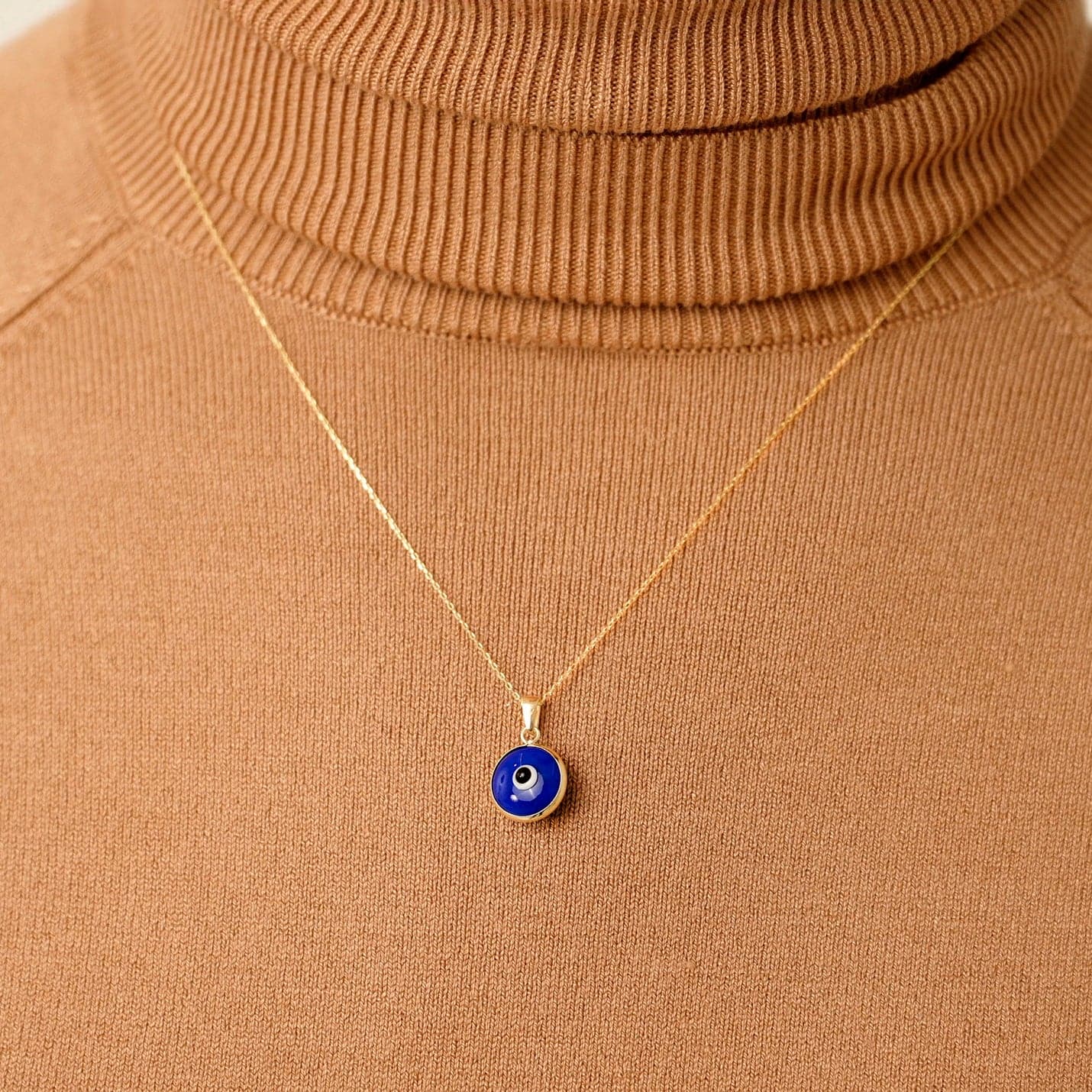 Collier mauvais œil bleu marine en or massif 585