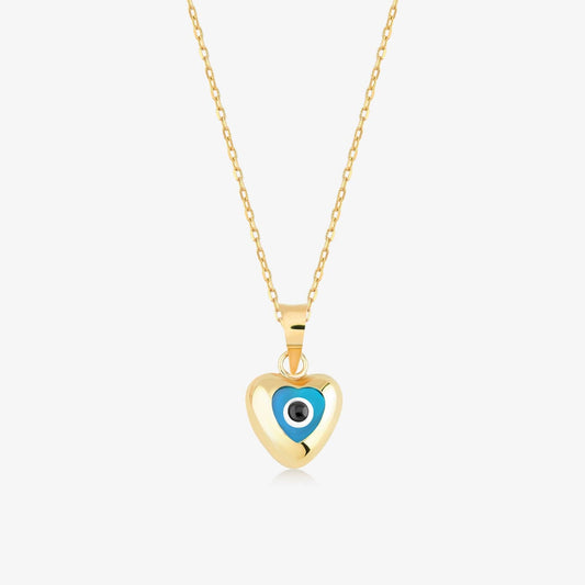 Collier mauvais œil coeur bleu en or massif 585