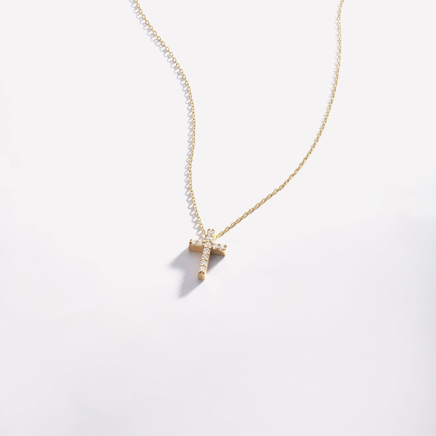 Diamond pave cross necklace made of 585 solid gold