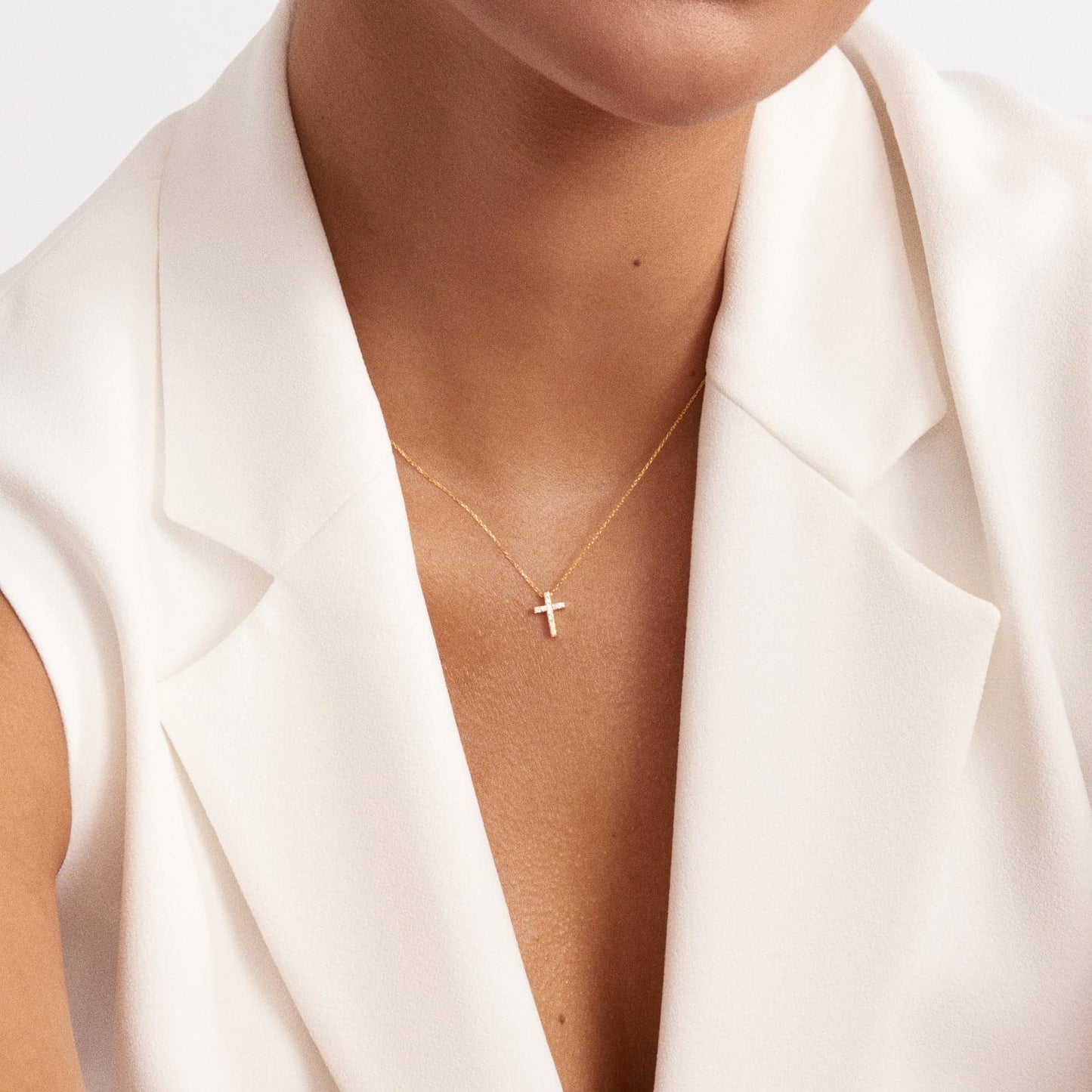 Diamond pave cross necklace made of 585 solid gold