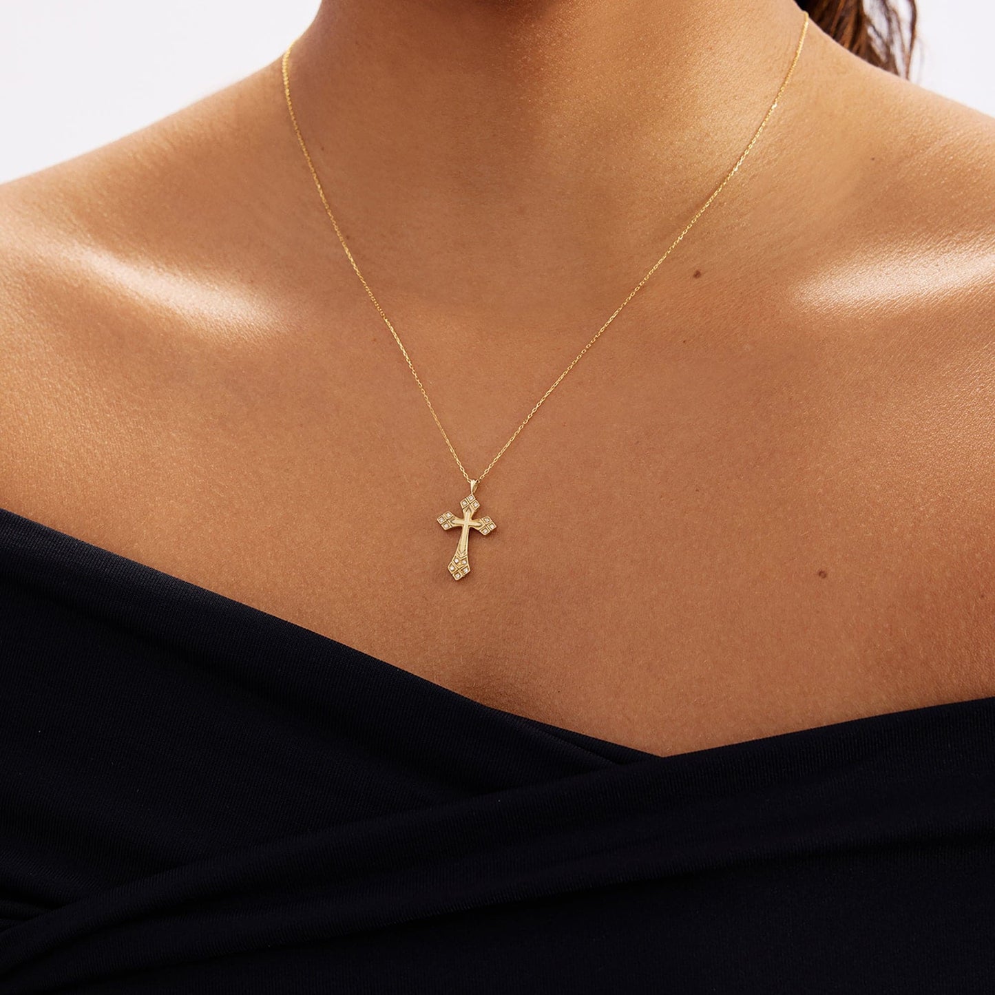Gothic diamond cross necklace made of 585 solid gold