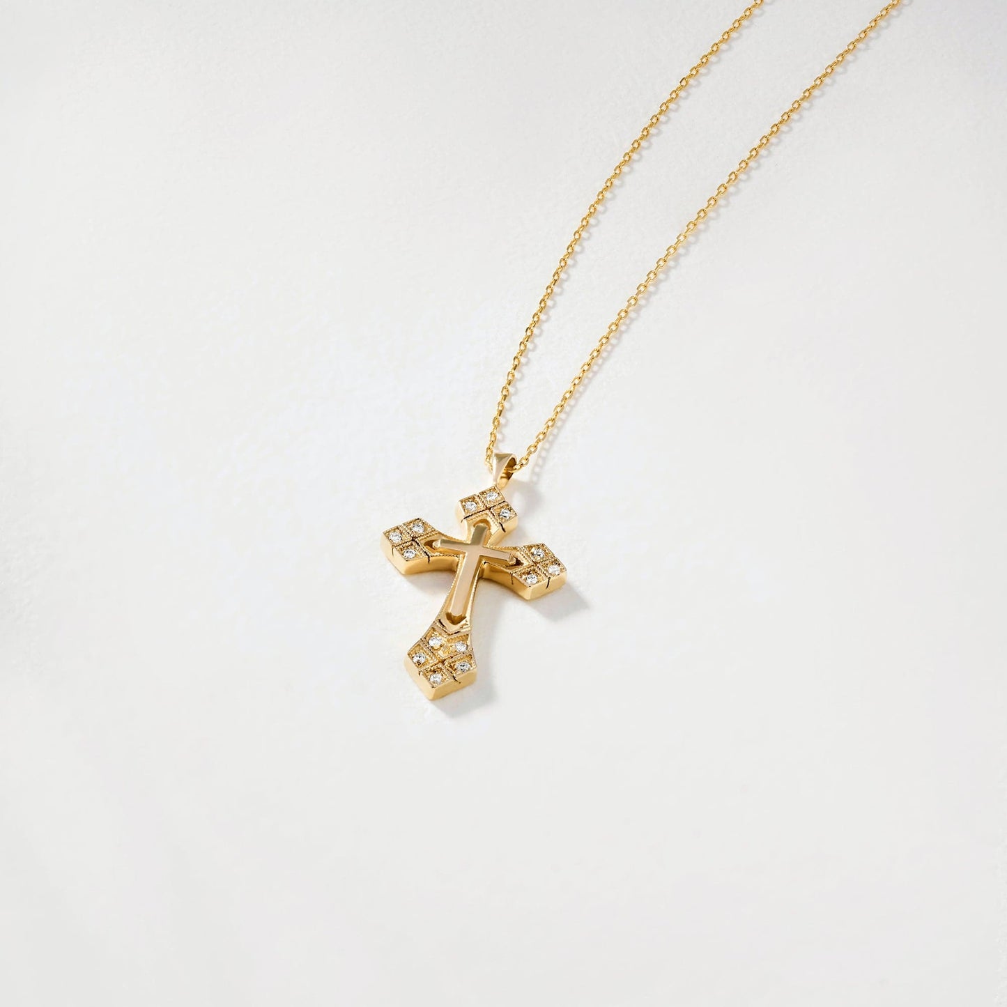 Gothic diamond cross necklace made of 585 solid gold