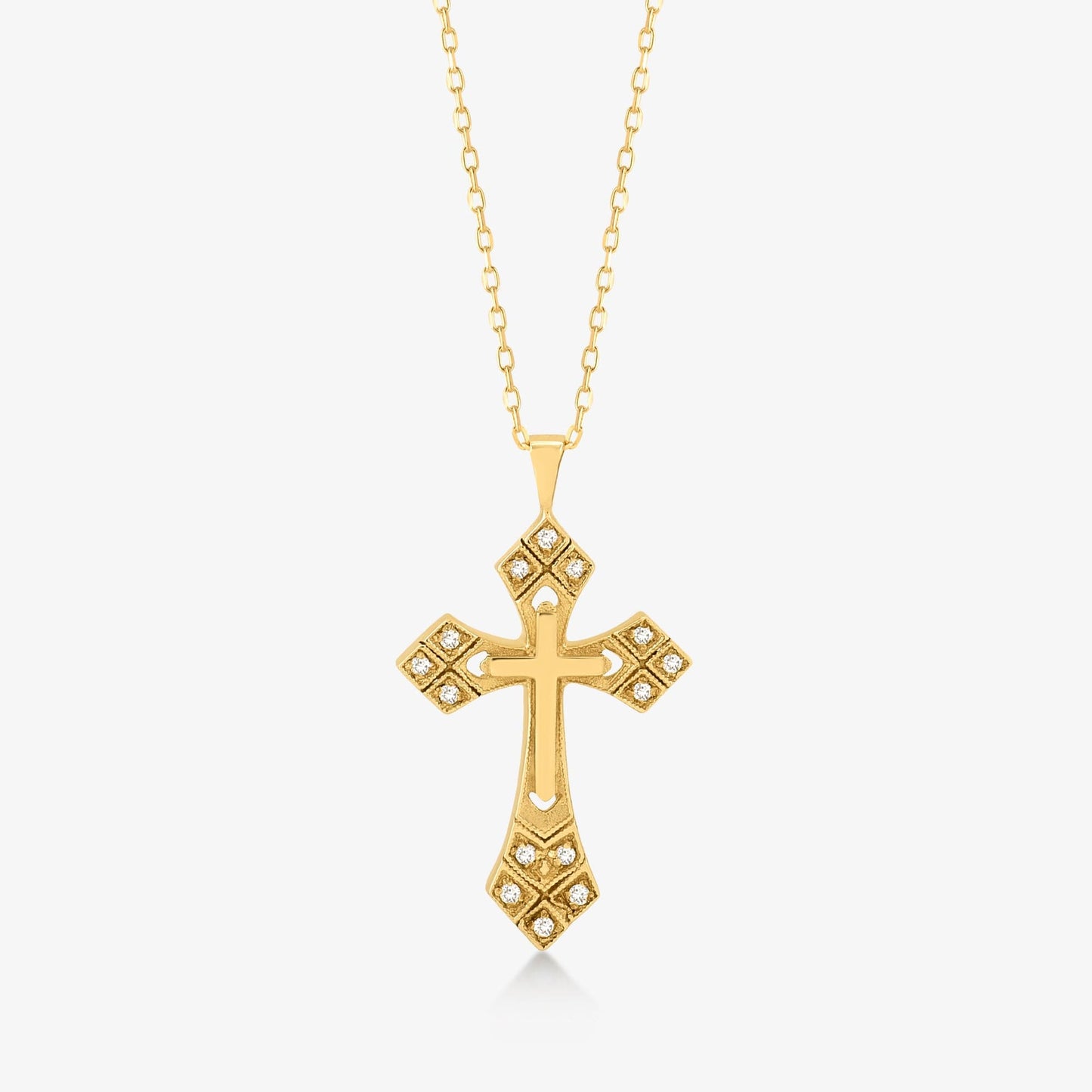 Gothic diamond cross necklace made of 585 solid gold