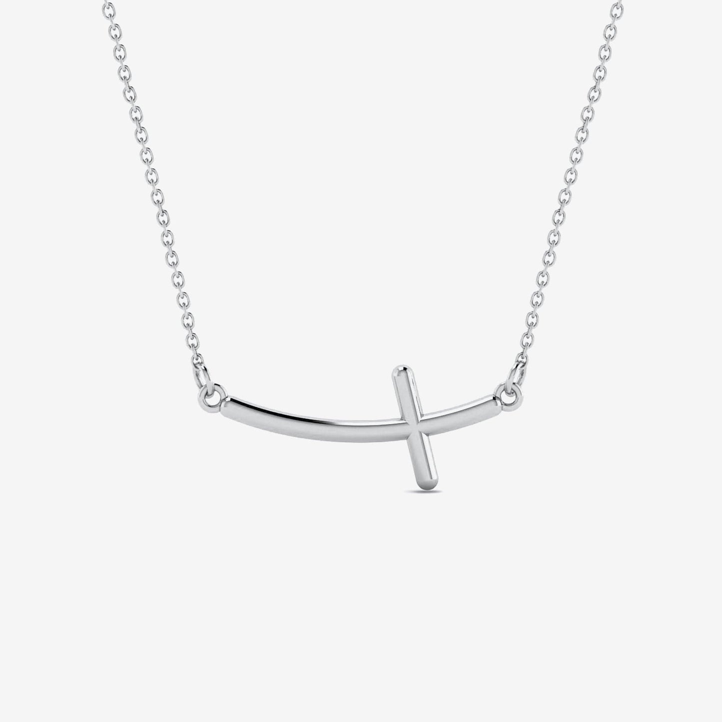 Sideways curved cross necklace made of 585 gold