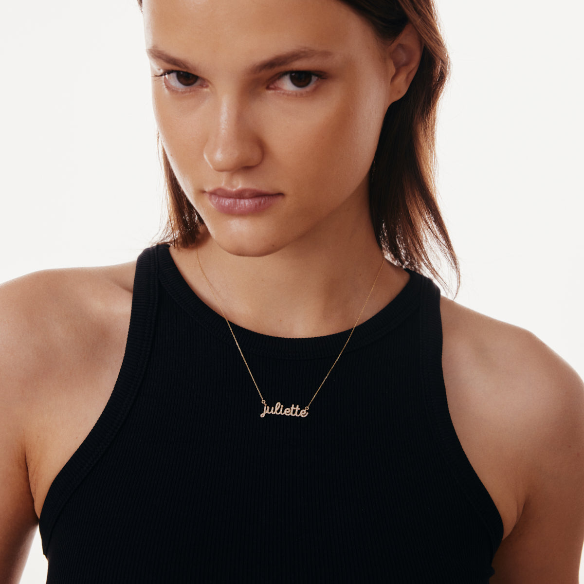 Individual Diamond Cursive Name Necklace in 14K Gold