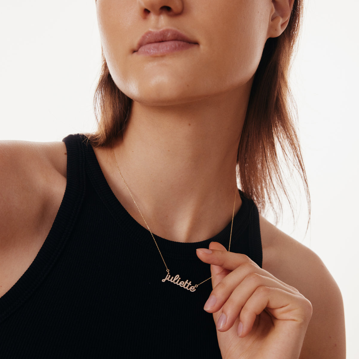 Individual Diamond Cursive Name Necklace in 14K Gold
