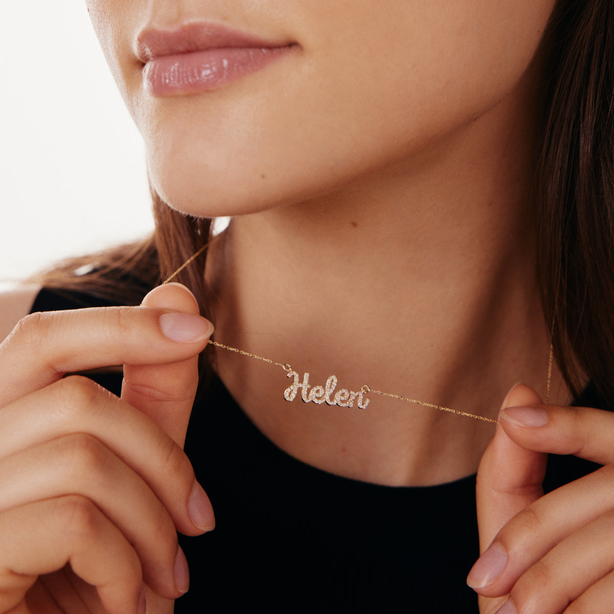 Individual Diamond Cursive Name Necklace in 14K Gold