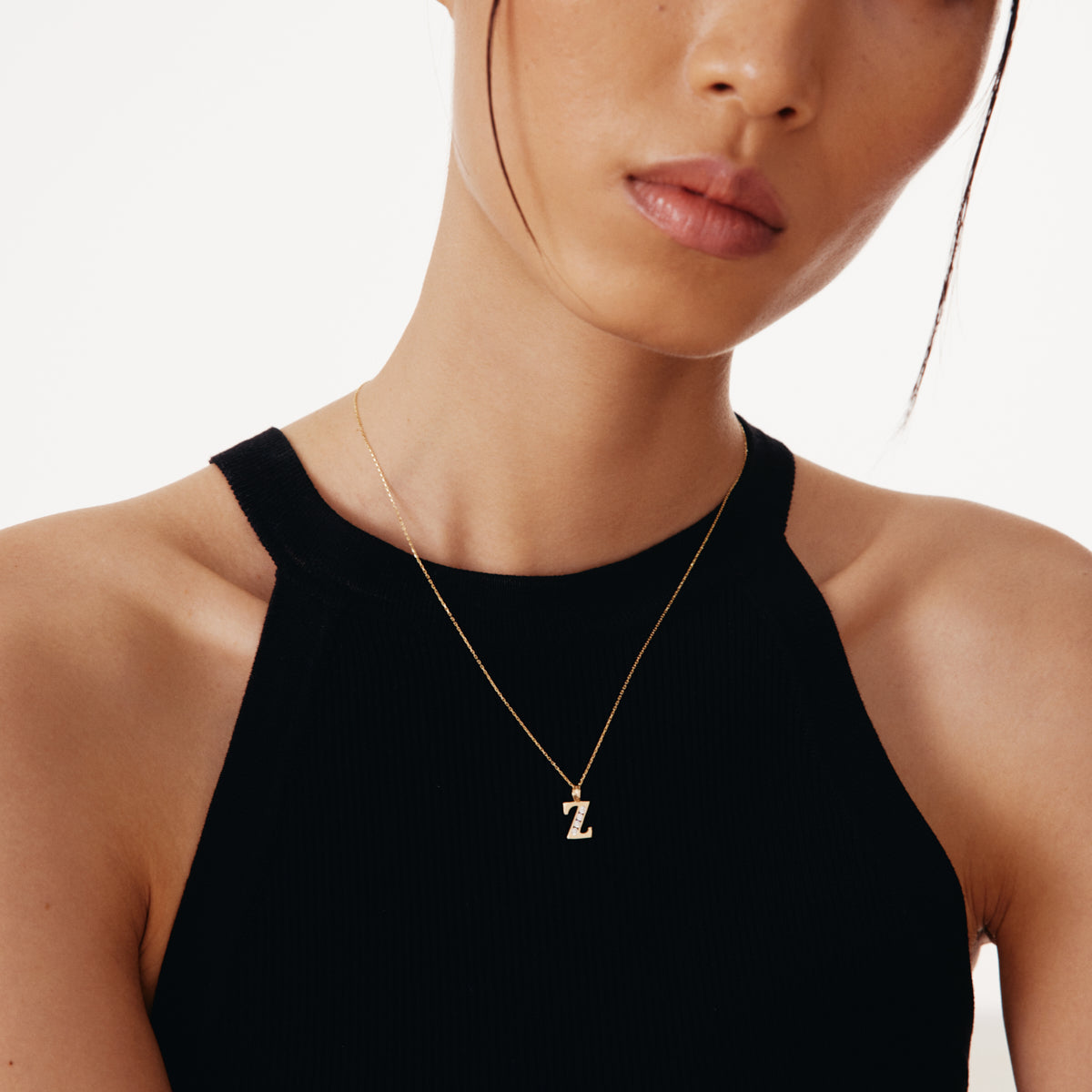 Custom CZ Initial Pendant Necklace in 14K Gold