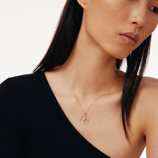 Collier arbre de novembre avec pierres de naissance en or 585