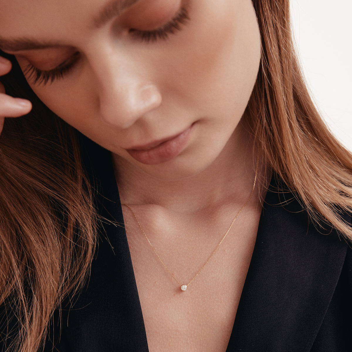 Diamond Bezel Solitaire Necklace in 585 gold