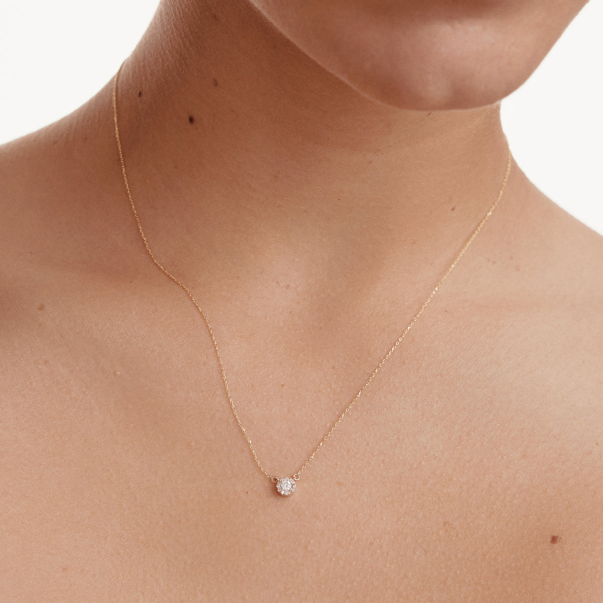 Diamond Halo Necklace in 14K Gold