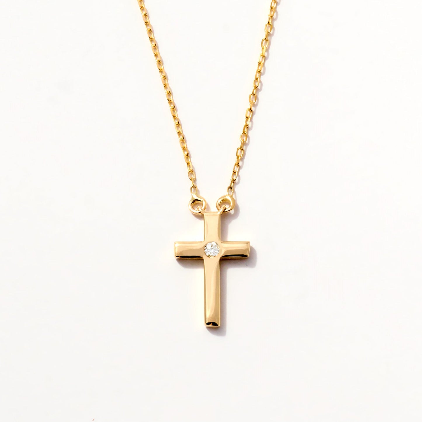 Diamond Solitaire Cross Necklace in 585 Solid Gold