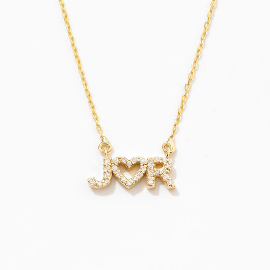 Diamond couple initial heart necklace in 585 solid gold