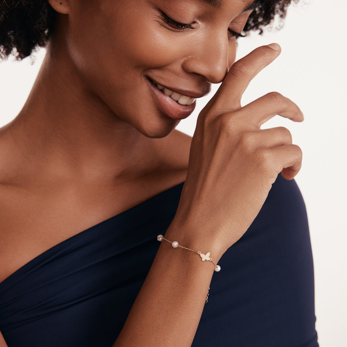 Pearl and butterfly bracelet made of 585 gold