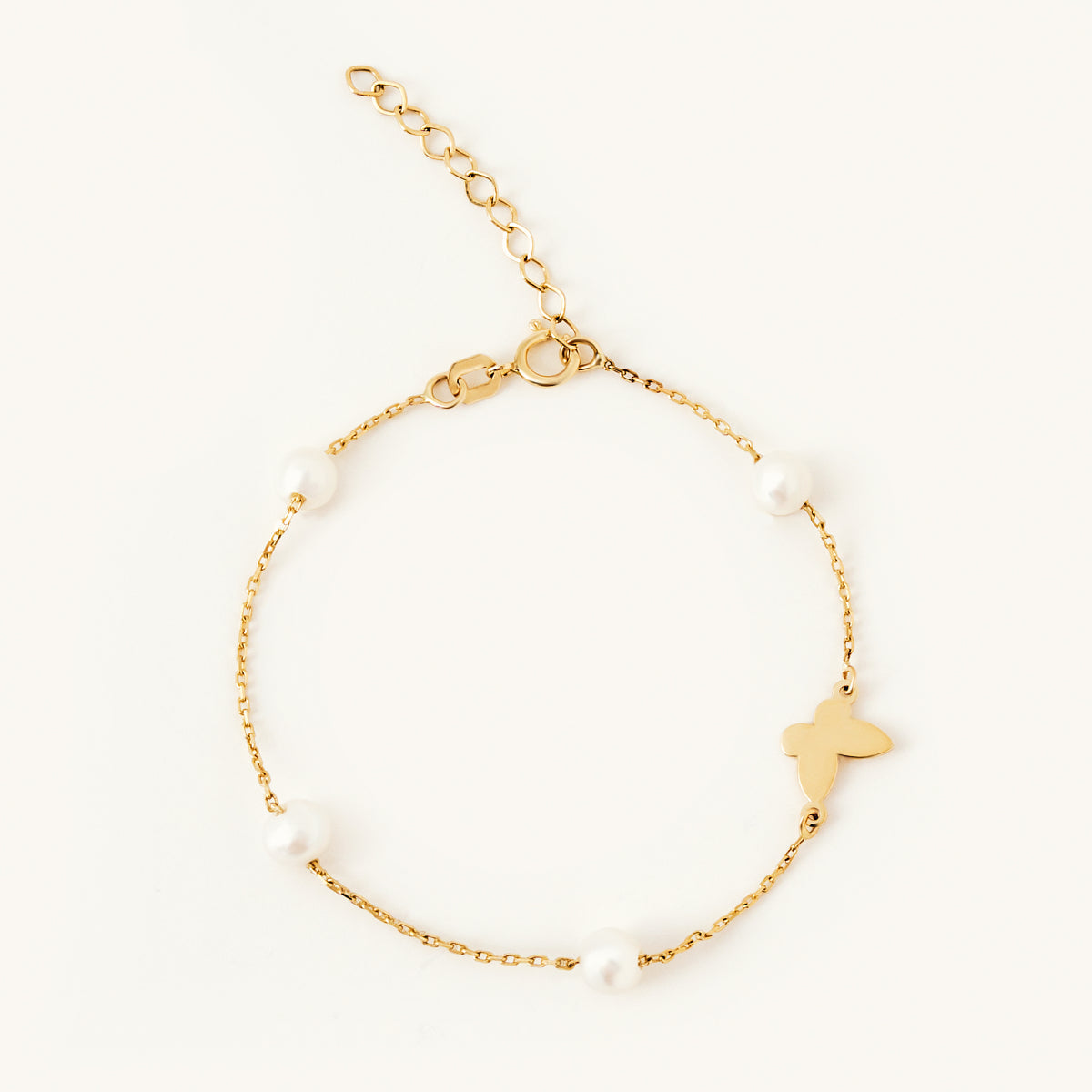Pearl and butterfly bracelet made of 585 gold