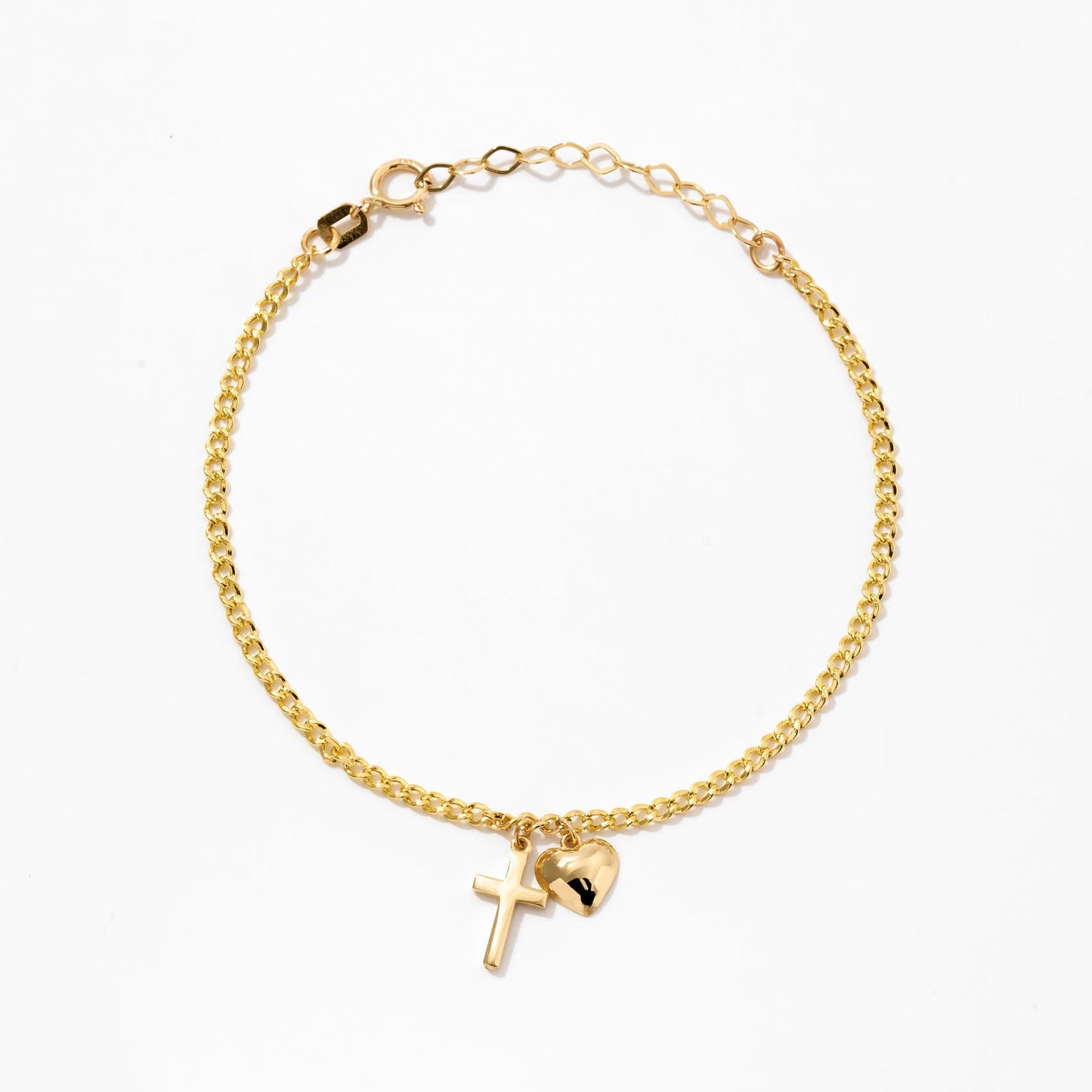 Cross and Heart Charm Bracelet in 585 solid gold