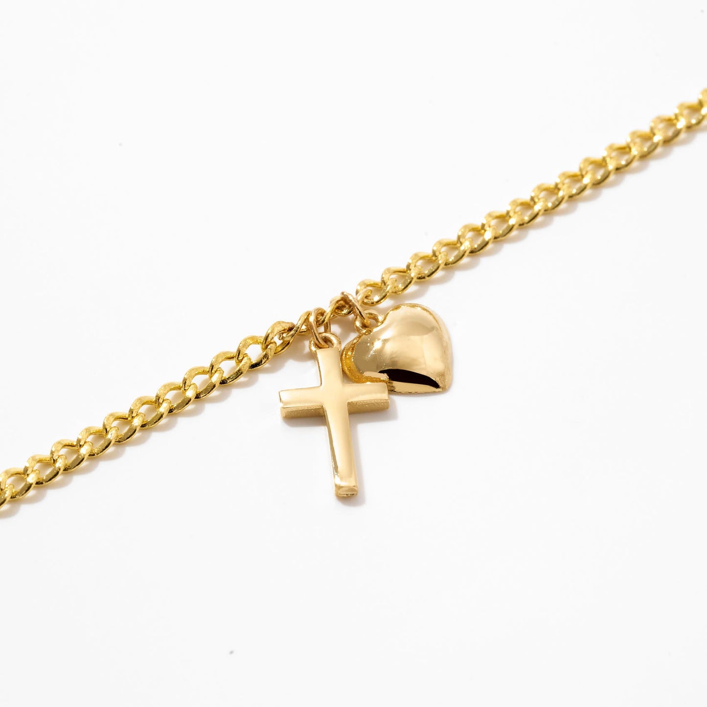 Cross and Heart Charm Bracelet in 585 solid gold
