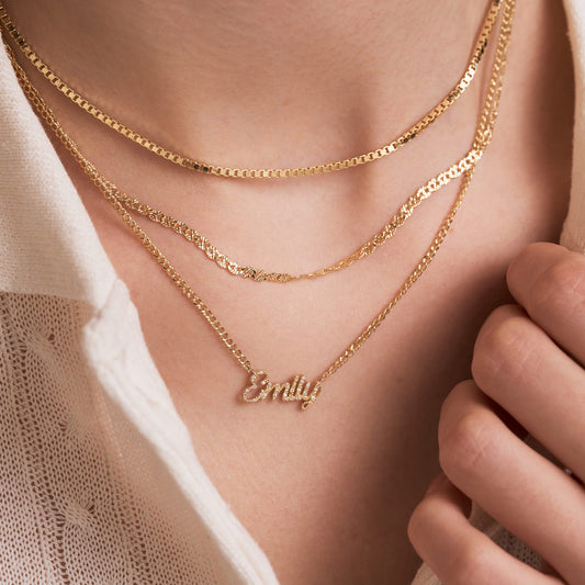 Namenskette mit Diamantschrift