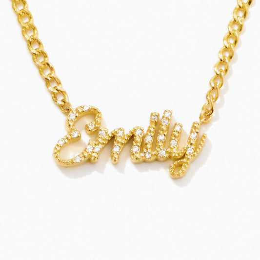 Namenskette mit Diamantschrift