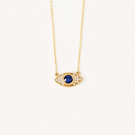 Halskette mit Diamant-Pavé-Böse-Auge und Saphir