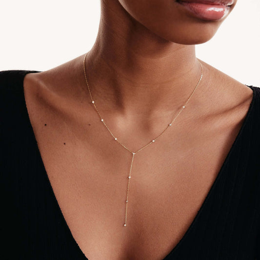 Diamond bezel setting Y-necklace in 585 solid gold