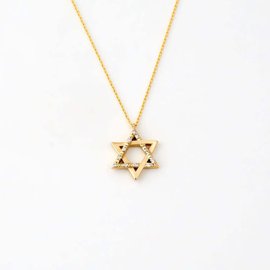 Diamond Star of David Necklace in 585 Solid Gold