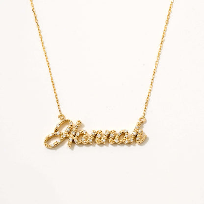 Collier nom avec pavé de diamants en or massif 585