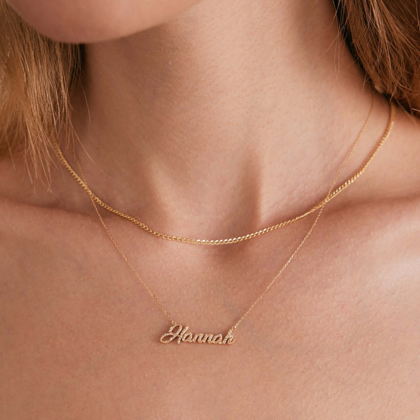 Collier nom avec pavé de diamants en or massif 585