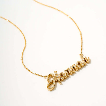 Collier nom avec pavé de diamants en or massif 585
