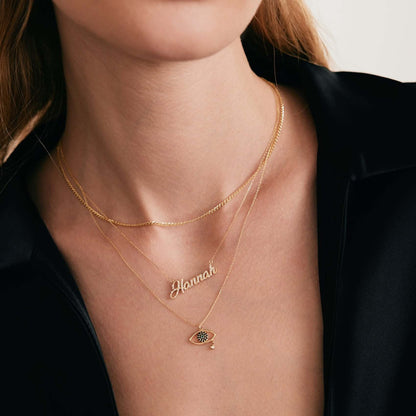 Collier nom avec pavé de diamants en or massif 585