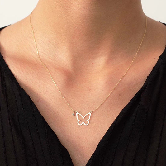 Diamond butterfly necklace made of 585 solid gold