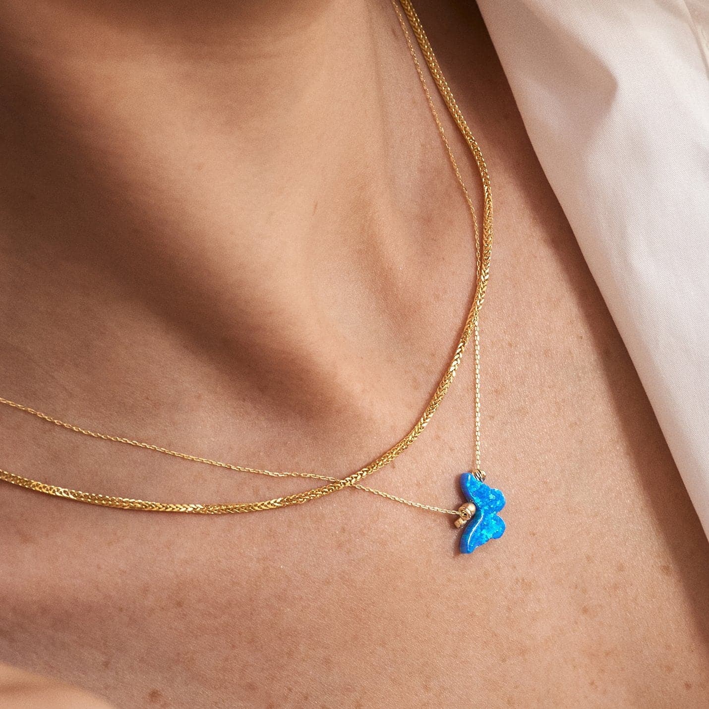 Diamant-Opal-Schmetterling-Halskette