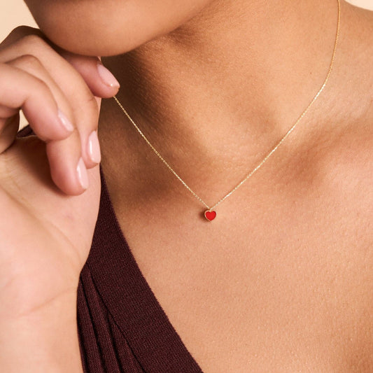 Collier coeur rouge en or massif 585