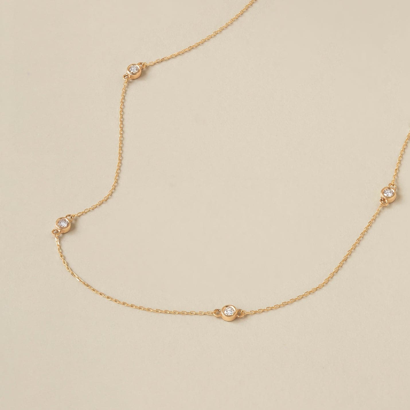 Solitiare Diamond Station Necklace in 14K Gold
