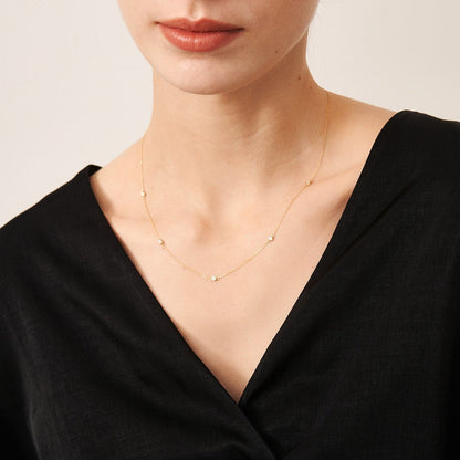 Solitiare Diamond Station Necklace in 14K Gold