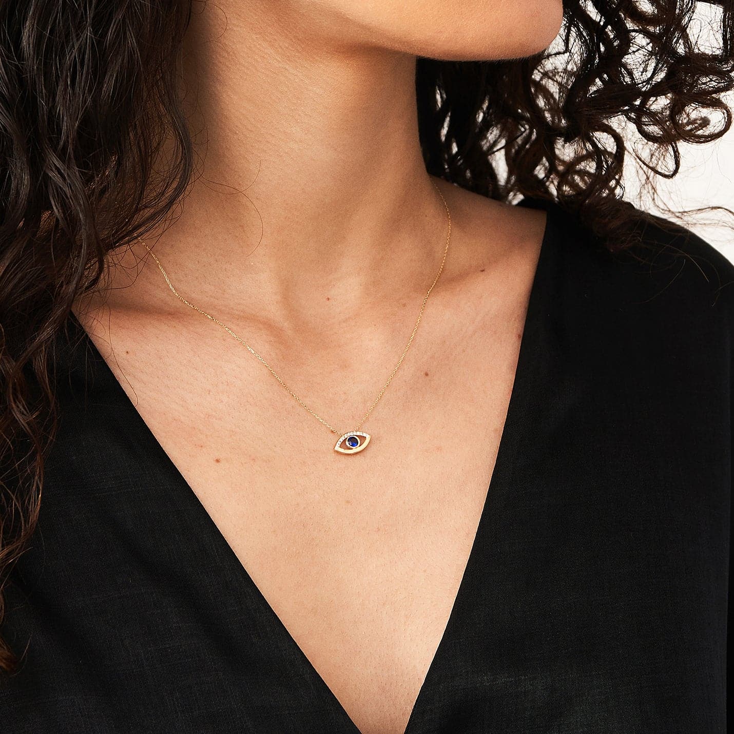 Diamant & Saphir Offenes Böses-Auge-Anhänger-Halskette