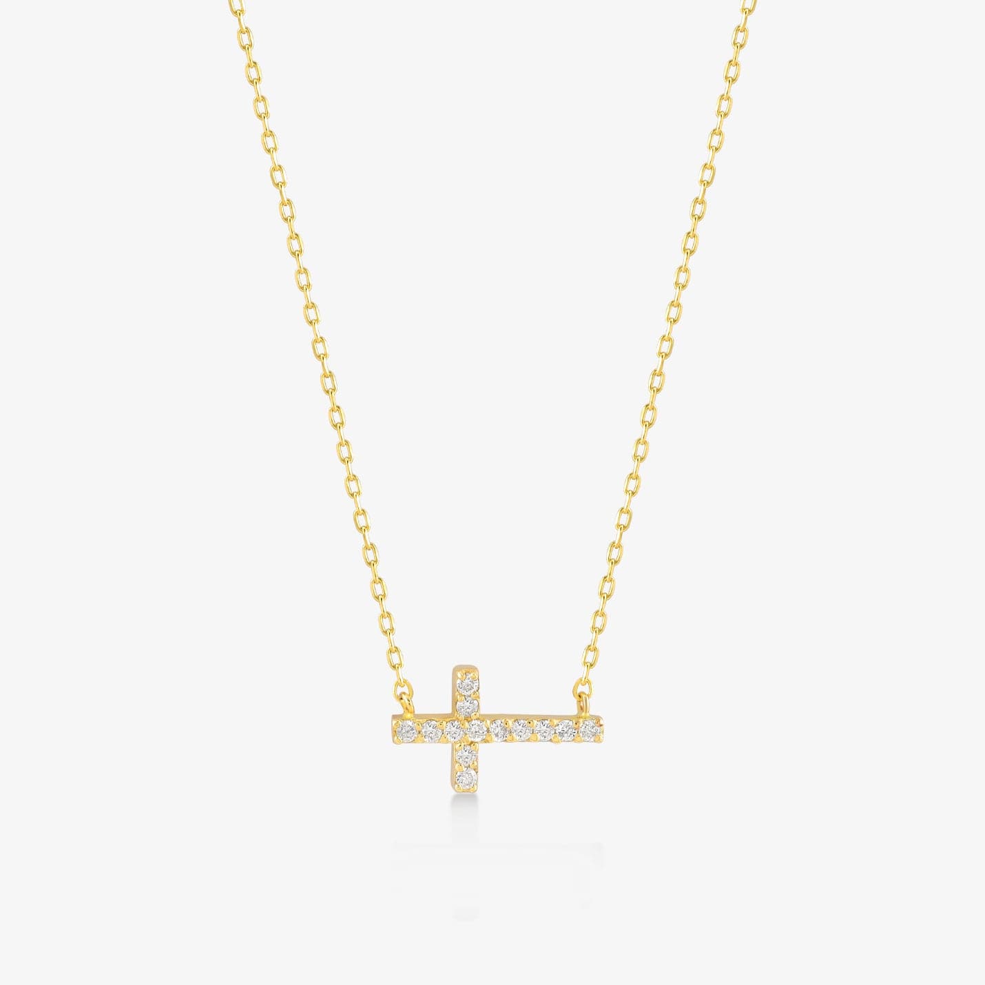 Horizontal diamond cross necklace made of 585 solid gold