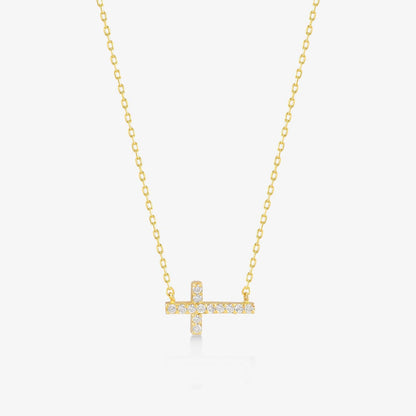 Horizontal diamond cross necklace made of 585 solid gold