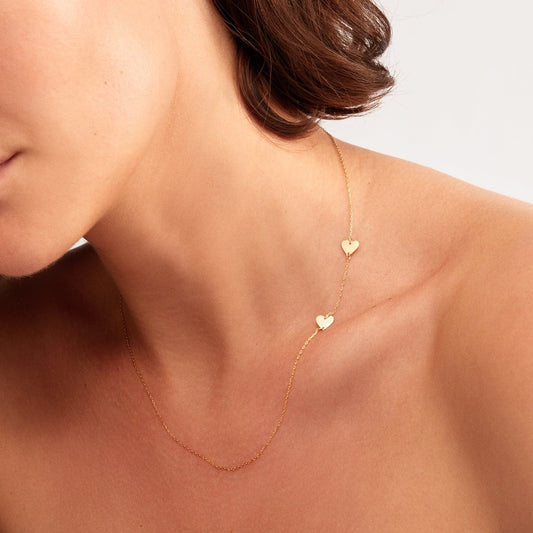 Two Side Hearts necklace made of 585 solid gold