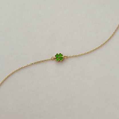 Green cloverleaf bracelet made of 585 solid gold